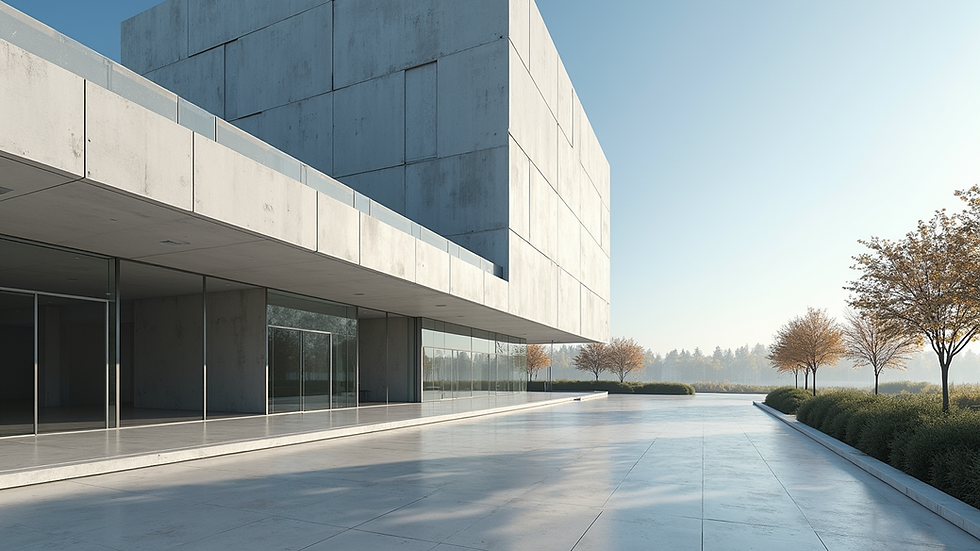 Wide angle view of a modern building with innovative facade design