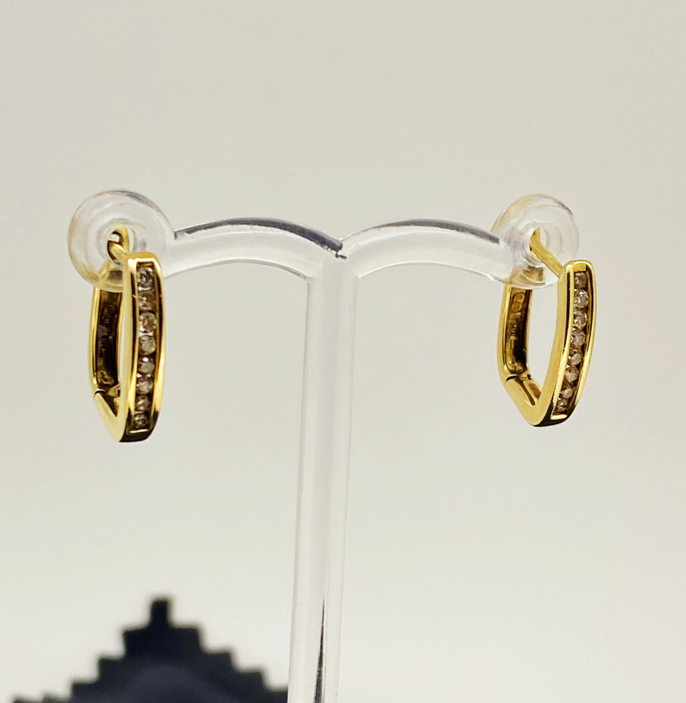 9K Yellow Gold & 0.30ct Diamond Half Hoop Earrings, English Locks, 16mm long.