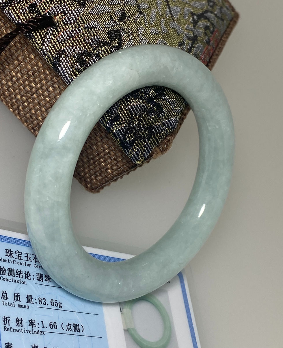 Thumbnail: 12mm Wide Natural Type A Burmese Jadeite Bangle, 83.1gr. Box & Certificate.