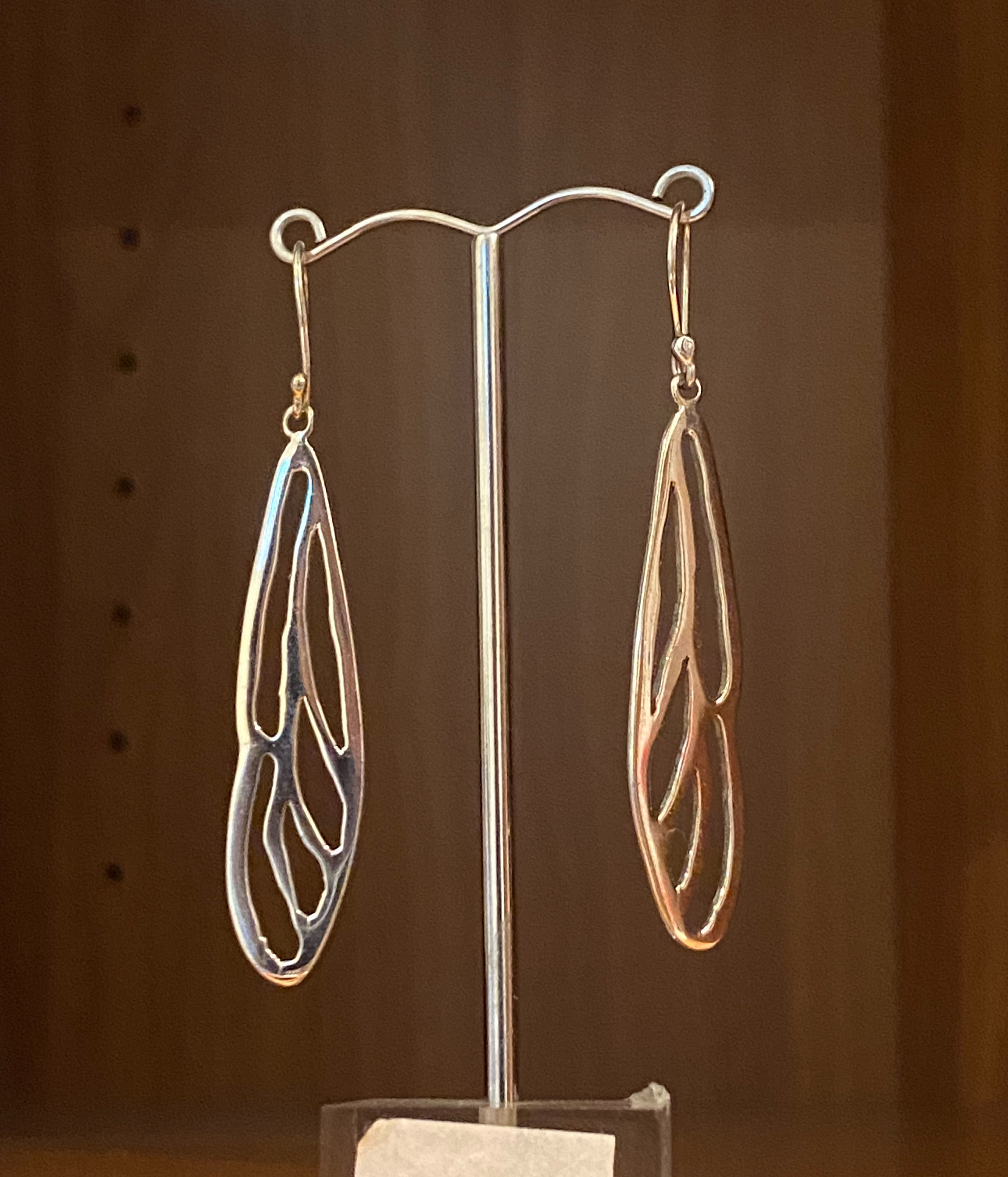 925 Sterling Silver Foliate Hanging Drop/Dangle Earrings, 65mm Long.