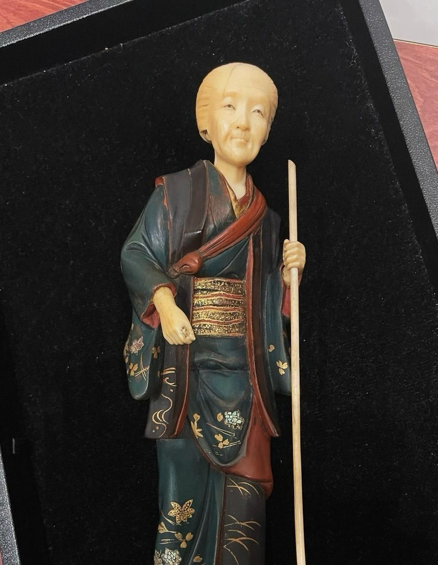Thumbnail: Antique Japanese Lacquer Wood Okimono, signed Ryuichi, Meiji Era, c1890.