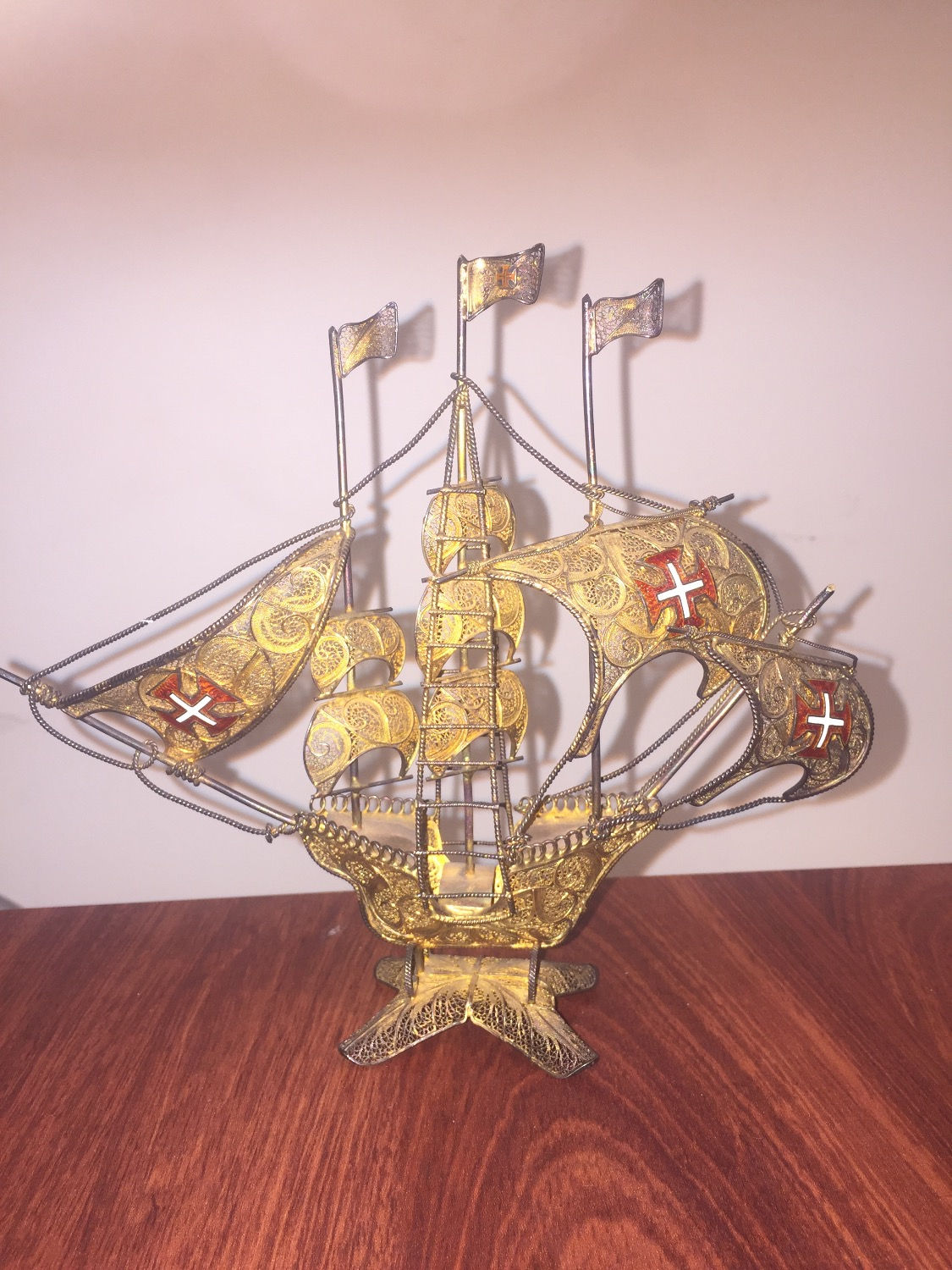 Ornamental 925 Silver (Silver Gilt) Sailing Ship