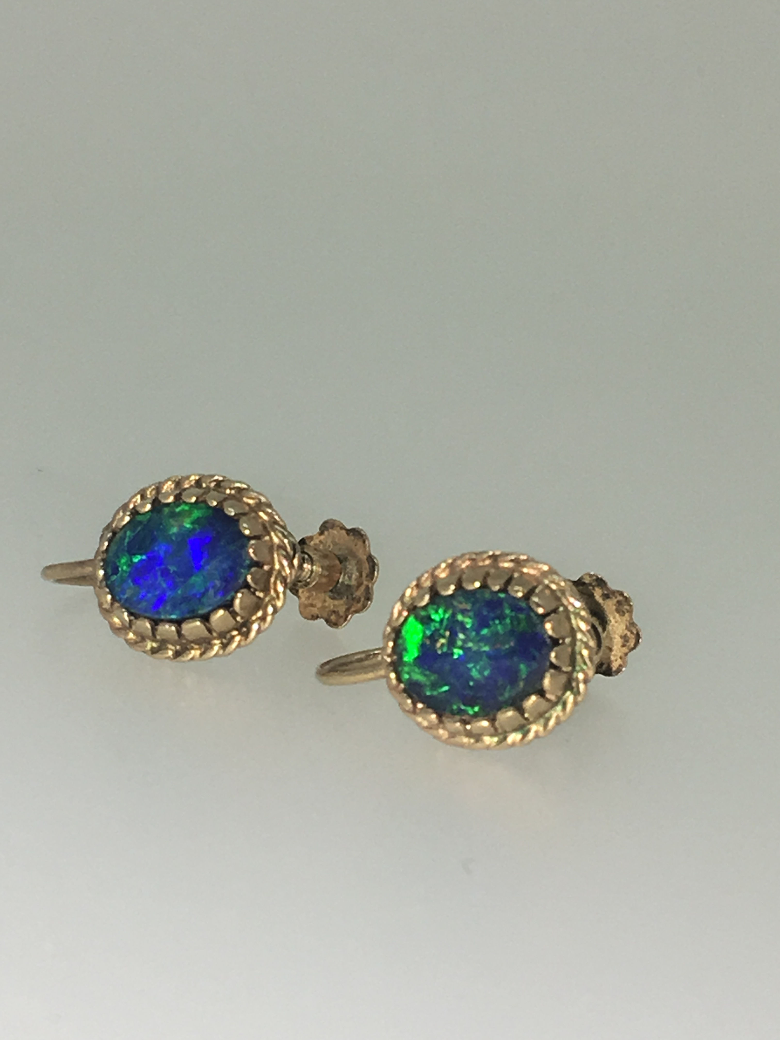 Vintage 1960's 9K Yellow Gold and Boulder Opal Clips