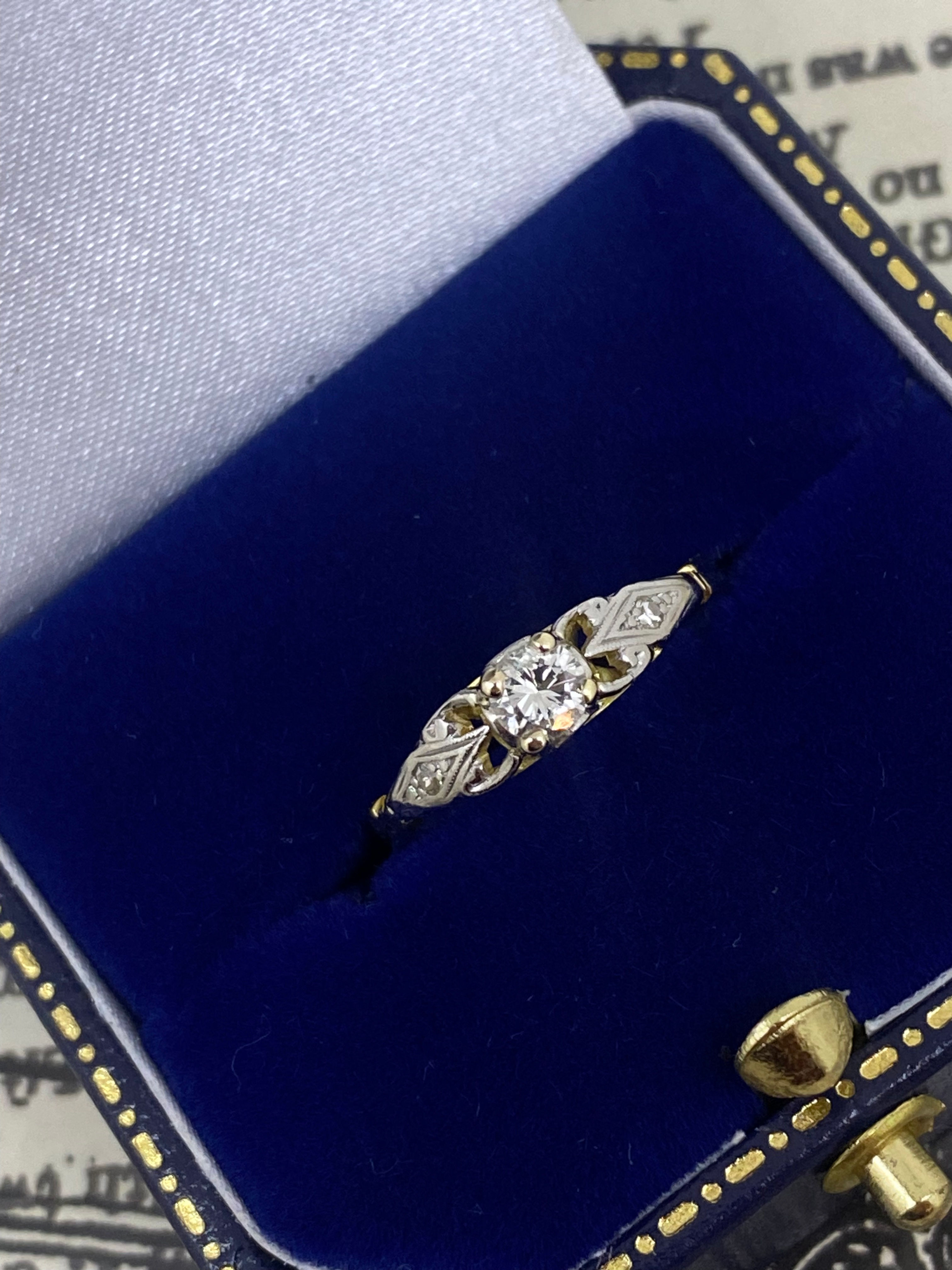 Retro 0.25ct Diamond Solitaire with Accents 18K Yellow Gold & Platinum Ring