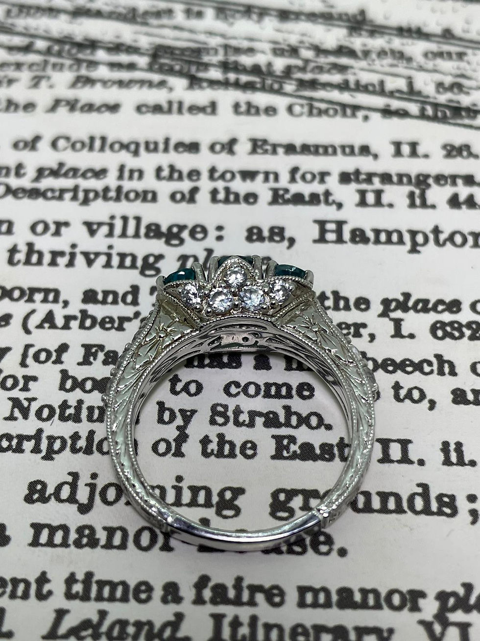 Thumbnail: 3-Stone Blue Topaz & CZ Vintage 1980's Ring in 925 Sterling Silver