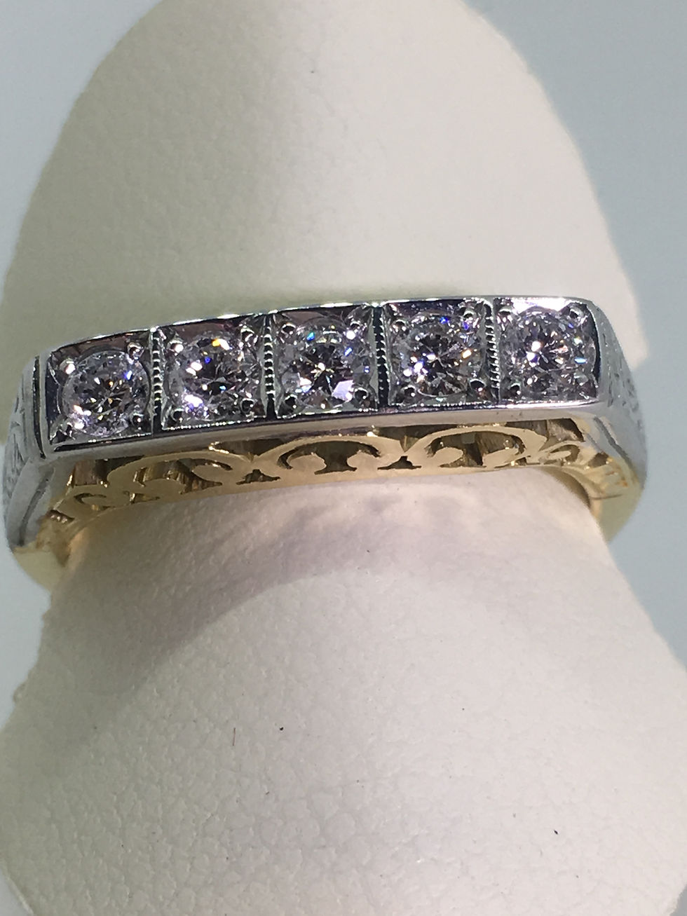 Thumbnail: 5-Stone Diamond Half Hoop Band in Platinum & 18ct Yellow Gold