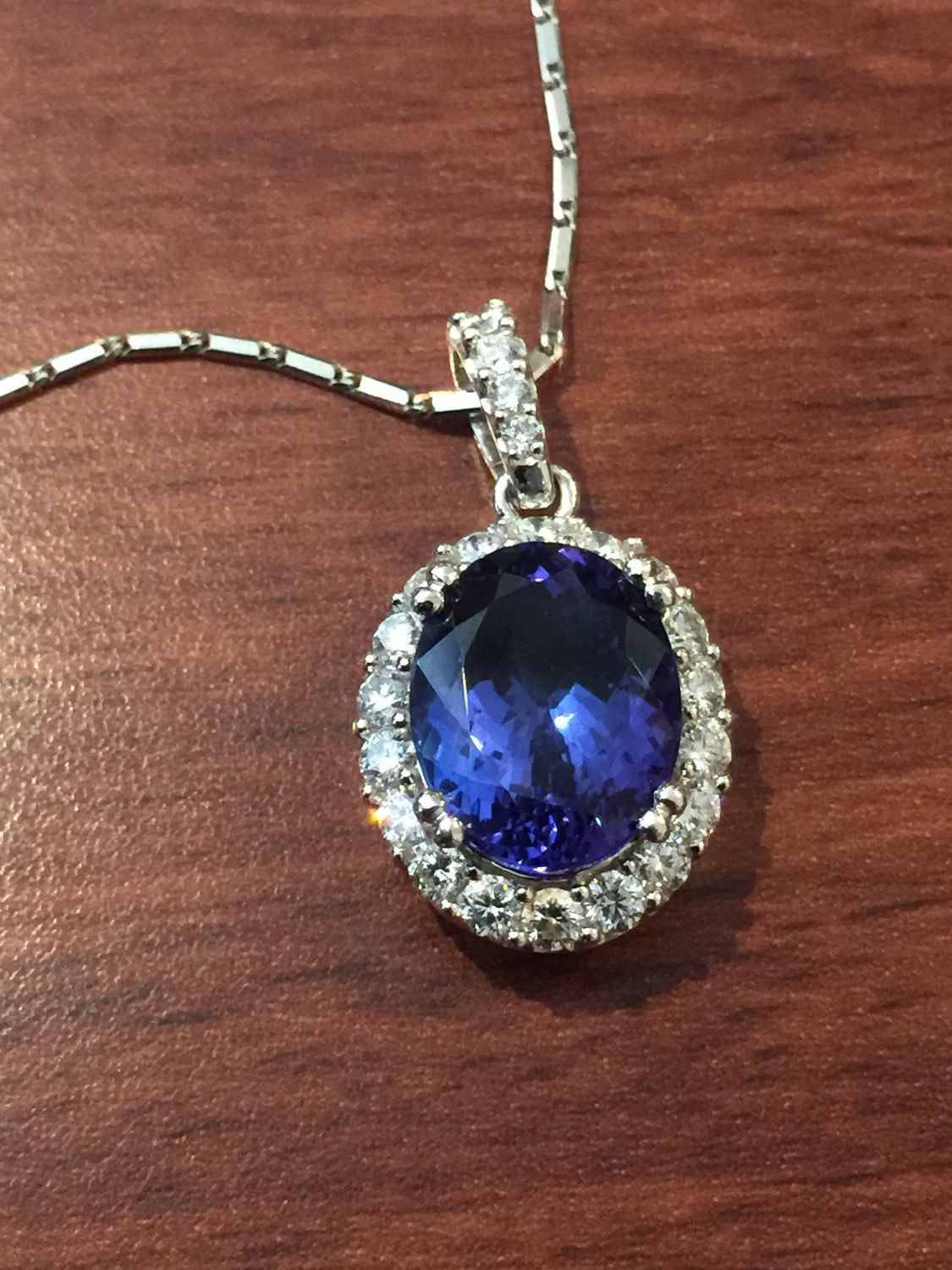 7.50ct Oval Tanzanite & Diamond Pendant + Chain