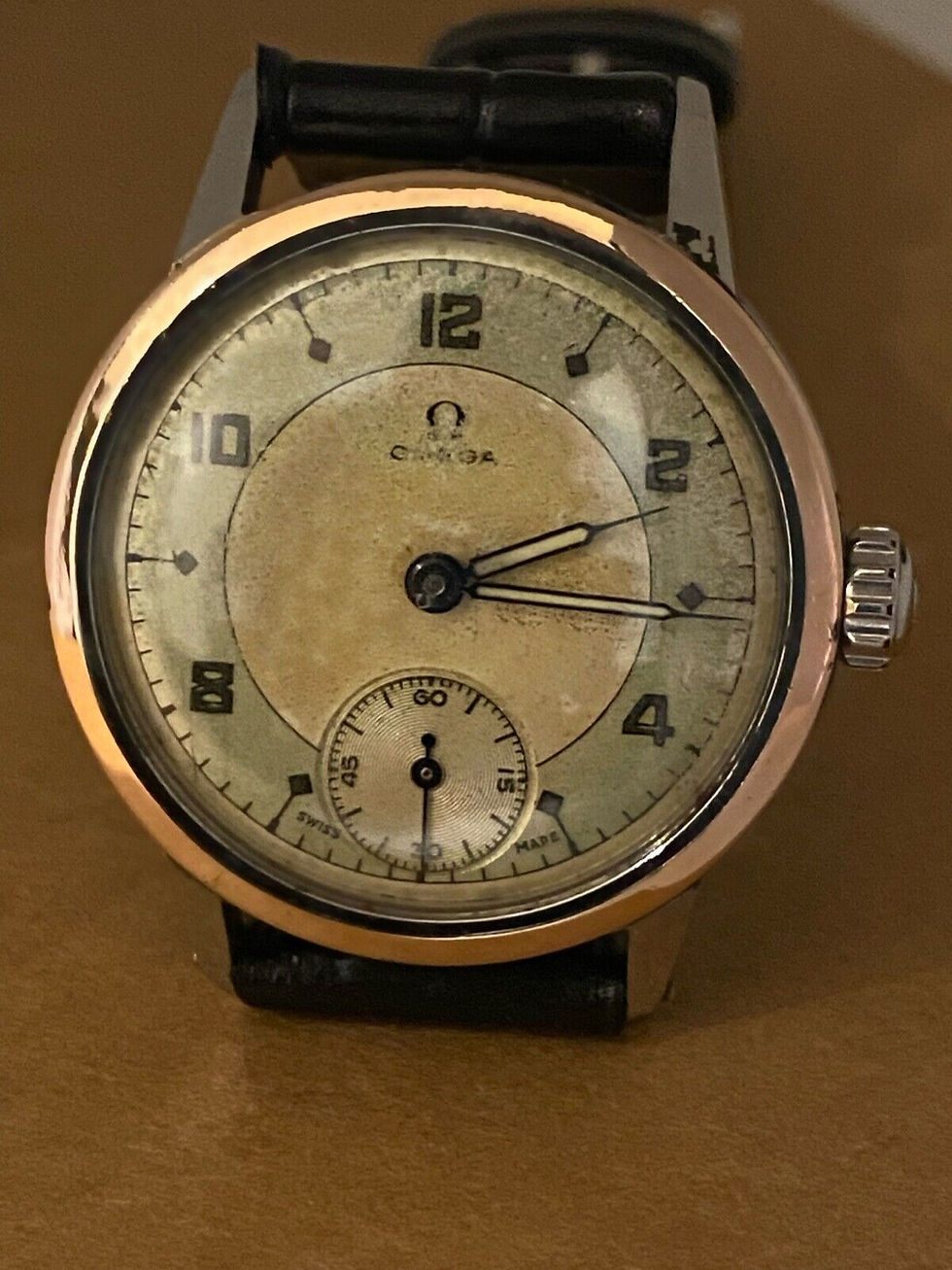 Thumbnail: Omega Military c1943 Caliber 100 Watch, Rare Two-Tone Dial.