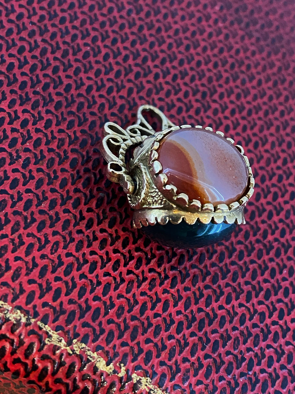 Thumbnail: Vintage Renaissance Style Gold Swivel Fob Pendant: Malachite, Agate, Tiger's Eye