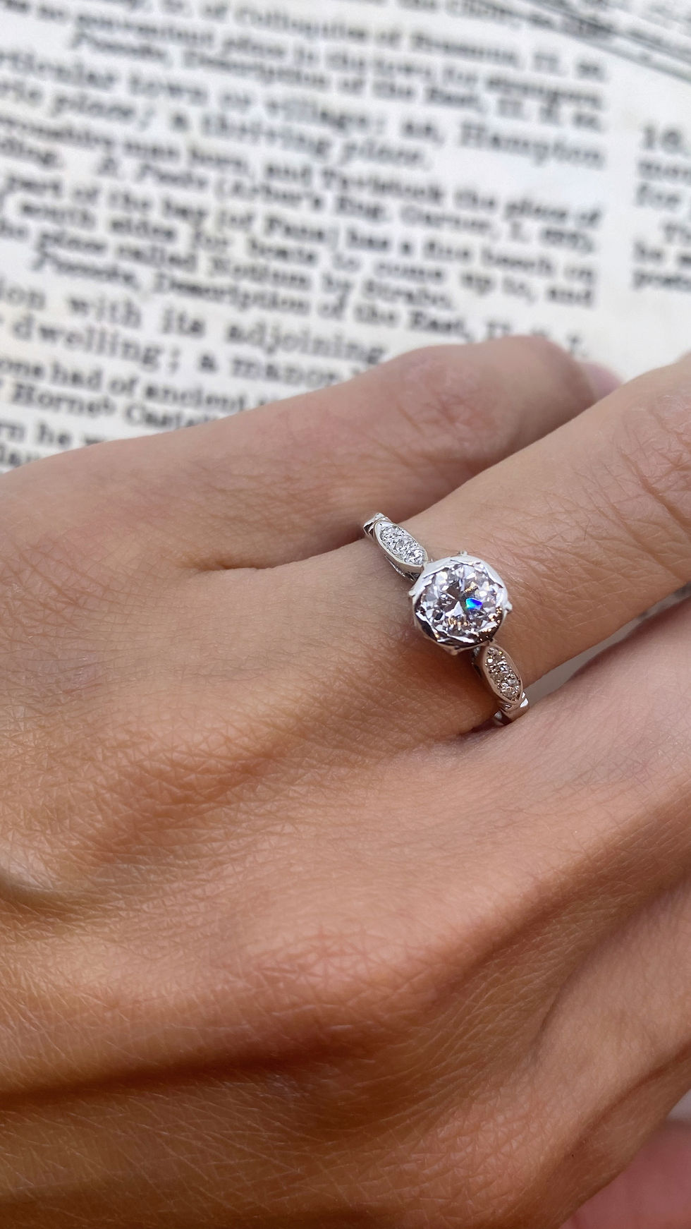 Thumbnail: An Art-Deco 0.65ct Old European Cut Diamond Solitaire 18K Gold & Platinum Ring