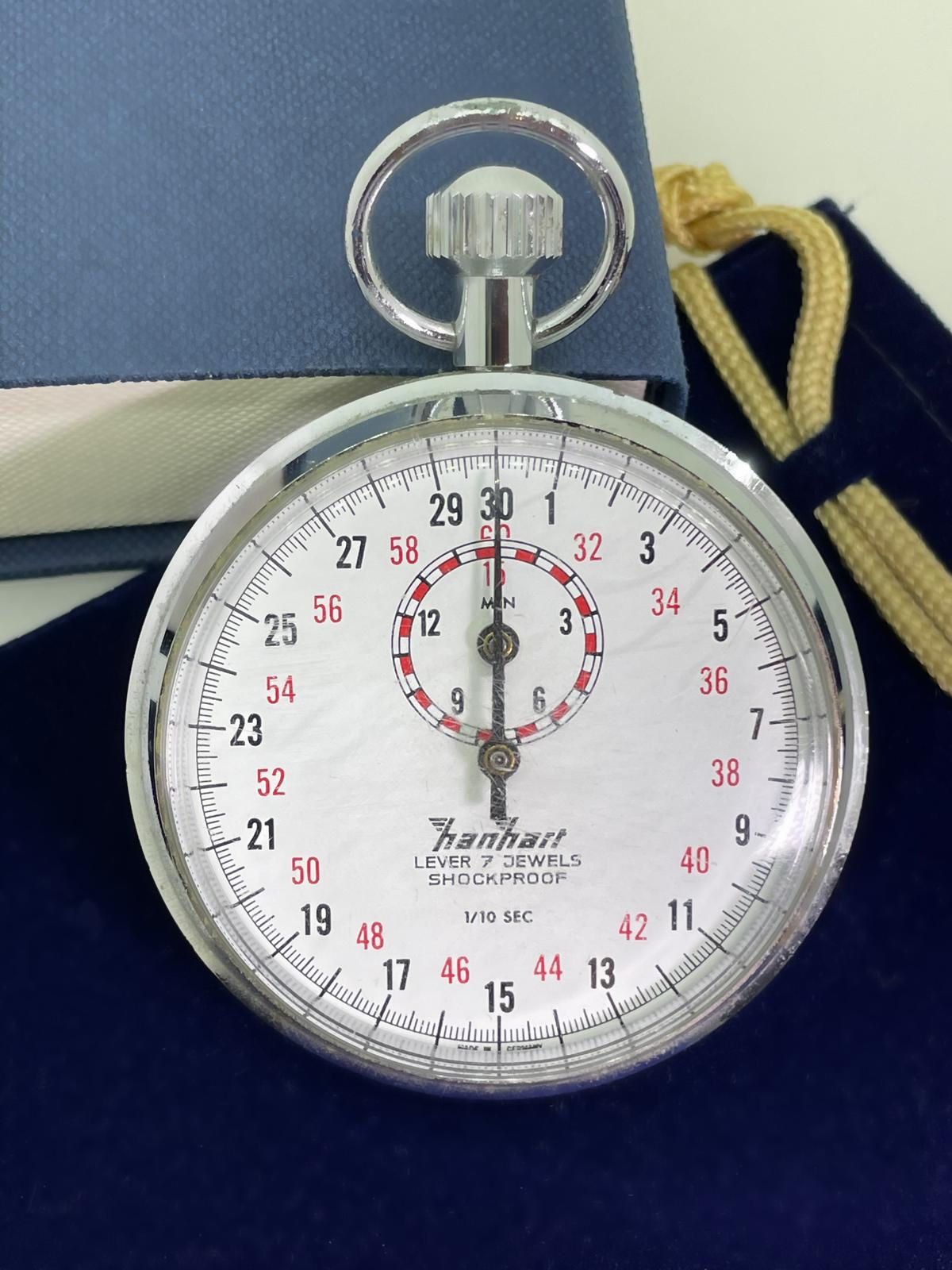 Æs Hanhart German Chromed Stopwatch. Seven Lever Shockproof. c1960's.