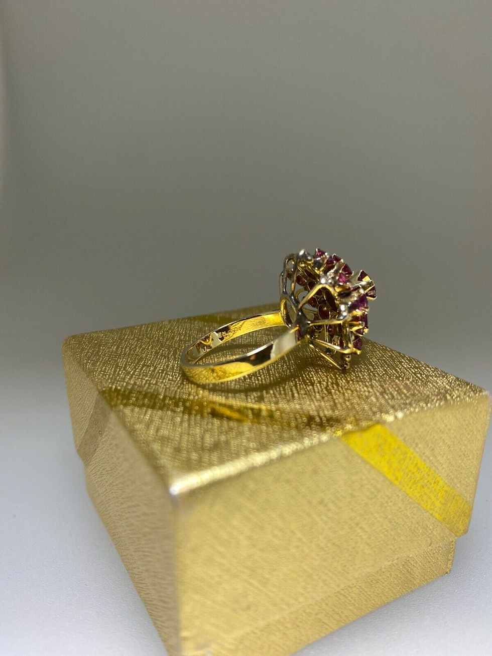 Thumbnail: 1.35ct Ruby Cluster Flower-Shaped Cupola Ring in 14K Yellow Gold