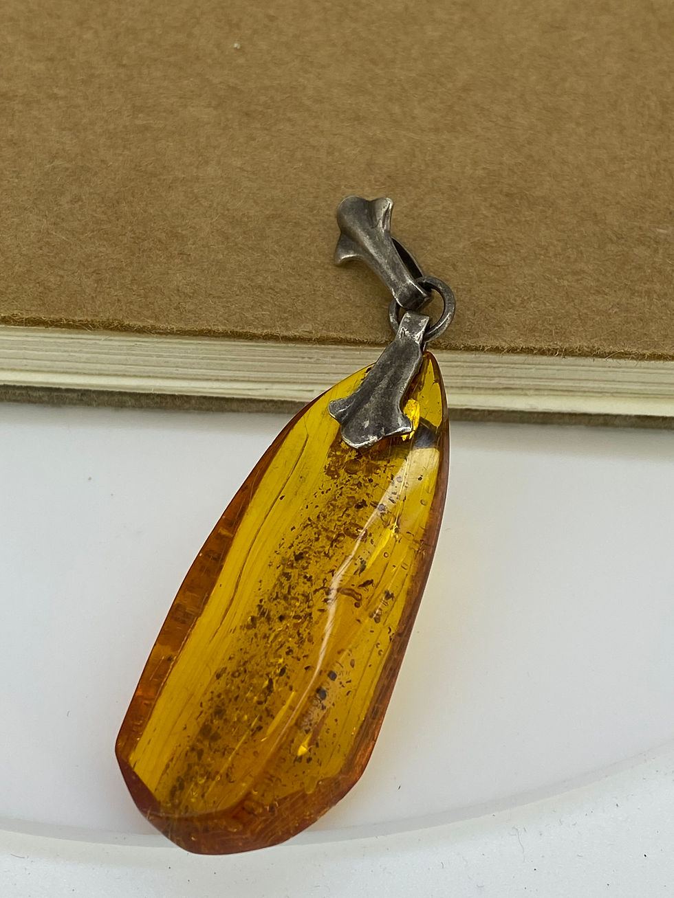 Thumbnail: Natural Baltic Amber & Silver Vintage Pendant. Latvia, circa 1970's.
