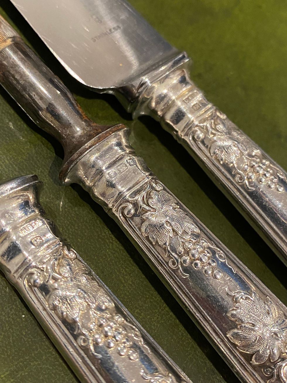 Thumbnail: Fine Hardy Brothers S/Silver Carving Set of 3 - Knife, Fork & Sharpening Steel