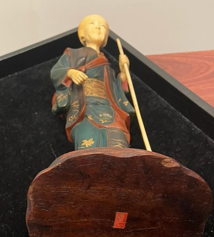 Thumbnail: Antique Japanese Lacquer Wood Okimono, signed Ryuichi, Meiji Era, c1890.