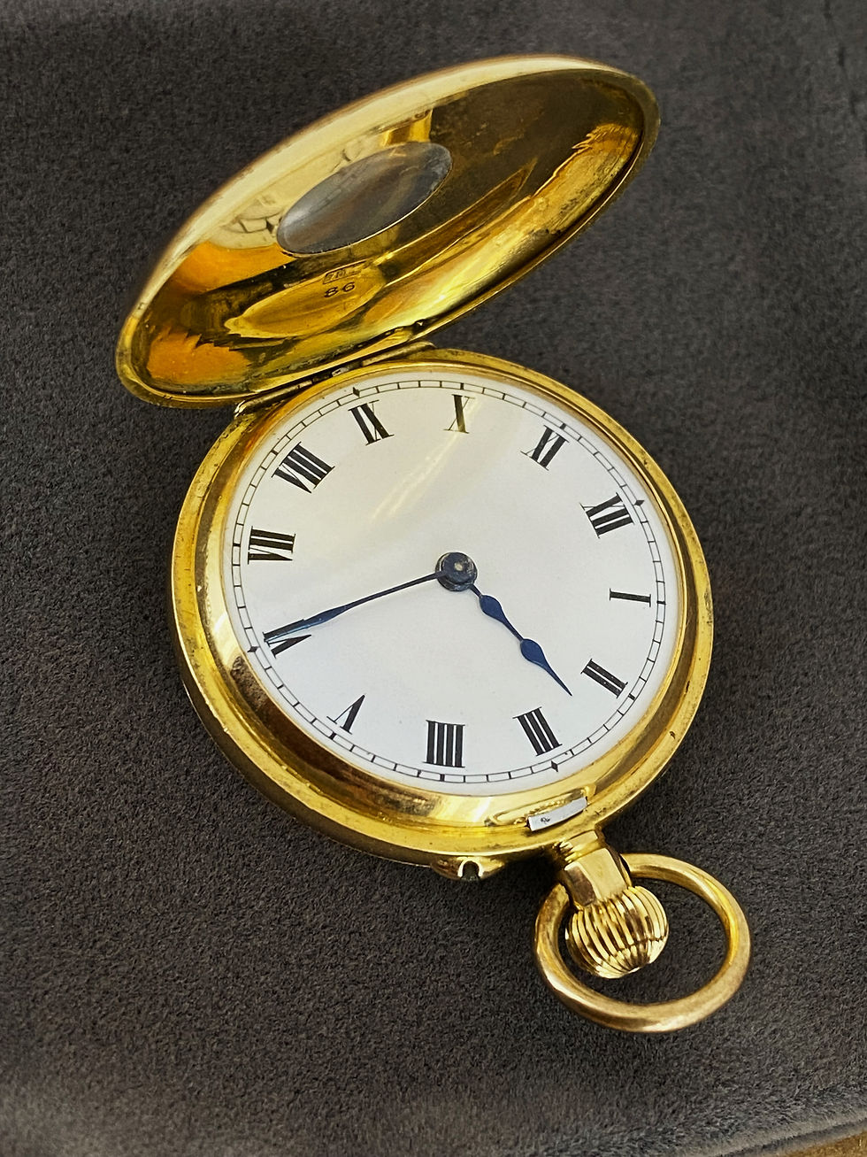Thumbnail: Edwardian 18K Yellow Gold Pink Guilloche Enamel Half-Hunter Ladies' Pocket Watch
