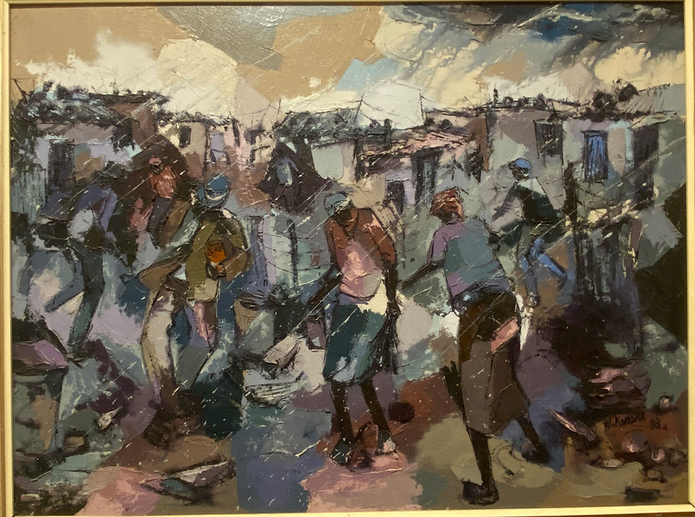 Thumbnail: W. Mandla Koboka (South African) - Soweto Township - Oil on Canvas Painting