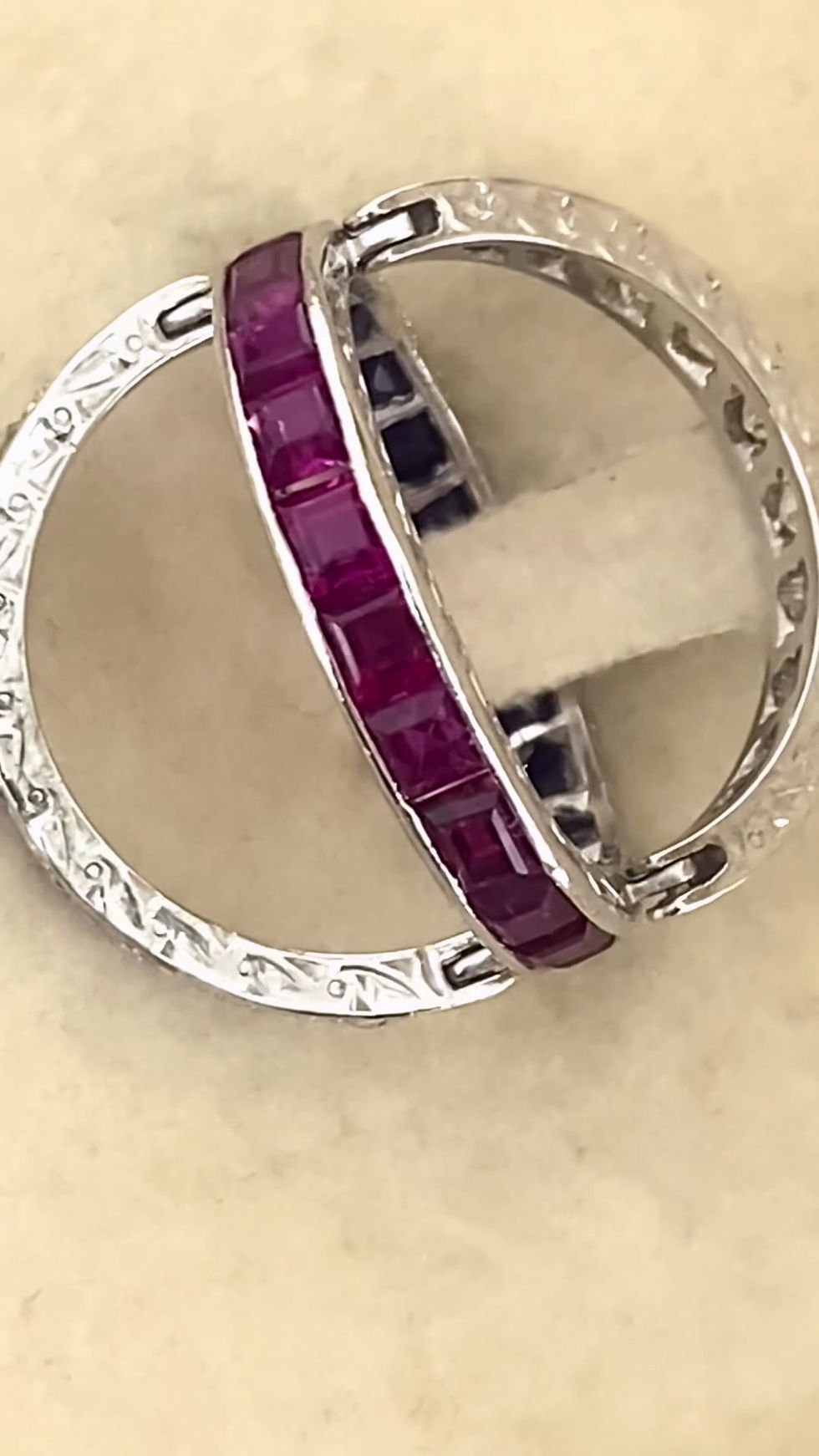Thumbnail: Art-Deco Platinum Burmese Ruby, Sapphire Diamond Reversible Swivel Eternity Band