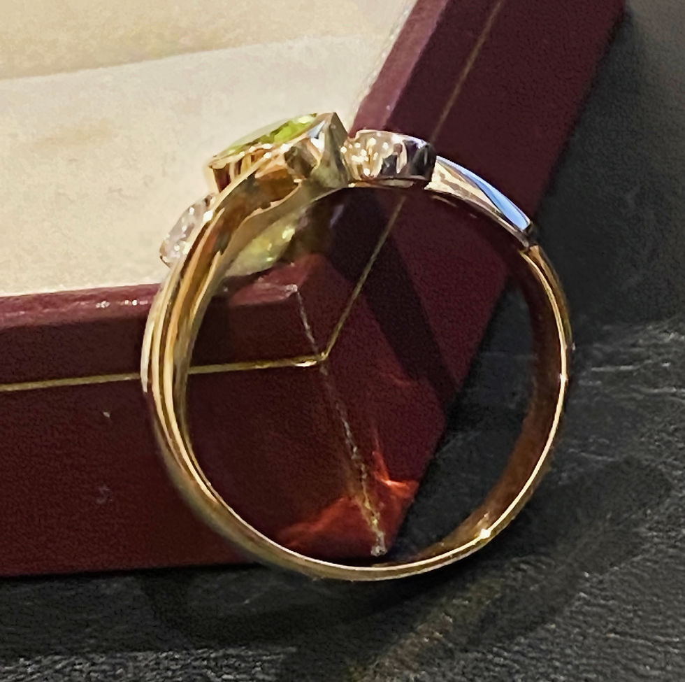 Thumbnail: 1.00ct Natural Peridot & Diamond 3-Stone By-Pass 18K Two-Tone Gold Handmade Ring