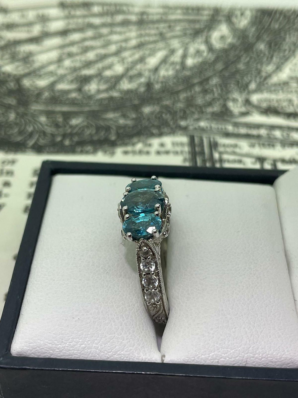 Thumbnail: 3-Stone Blue Topaz & CZ Vintage 1980's Ring in 925 Sterling Silver