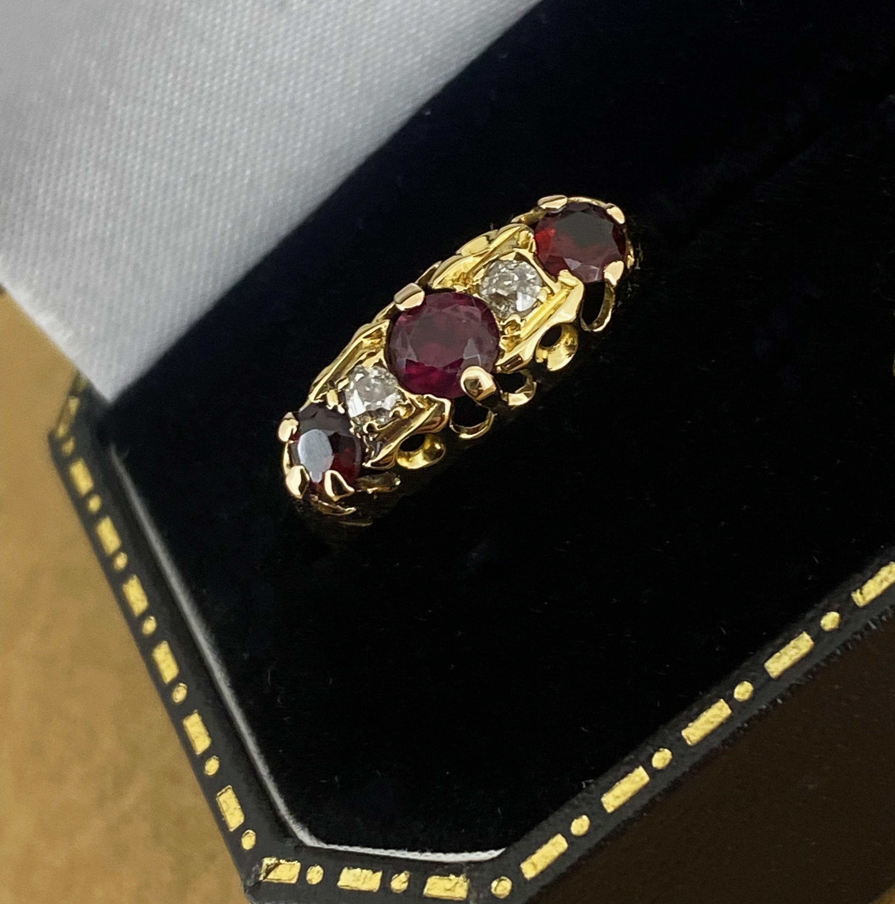 Edwardian c1902 Chester Ruby & Diamond Half-Hoop Ring in 18K Yellow Gold, C & G.