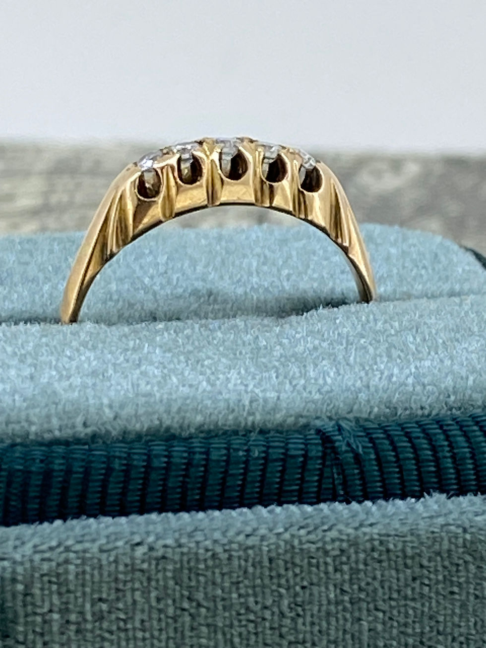 Thumbnail: Art-Deco Five-Stone Diamond (0.25ct) 15K Gold Half-Hoop Ring Signed & Hallmarked