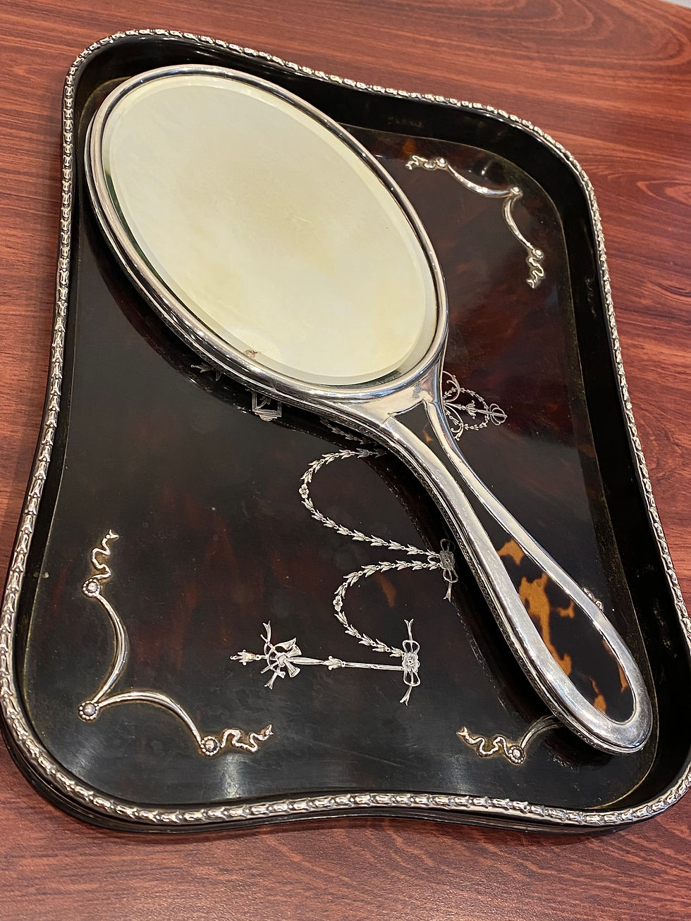 Thumbnail: Edwardian English Silver Tortoiseshell Trinket Tray & Mirror by William Comyns