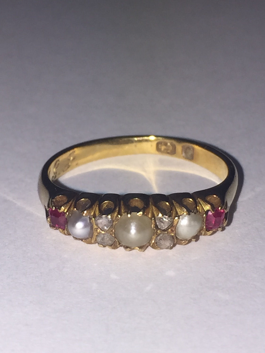 Garnet, Seed Pearl & Diamond Gold Ring