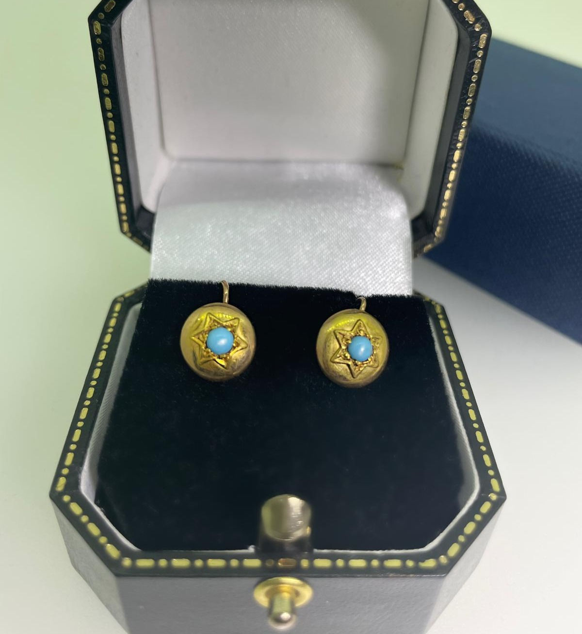 Mid-century 1950's Turquoise 18K Yellow Gold Earrings