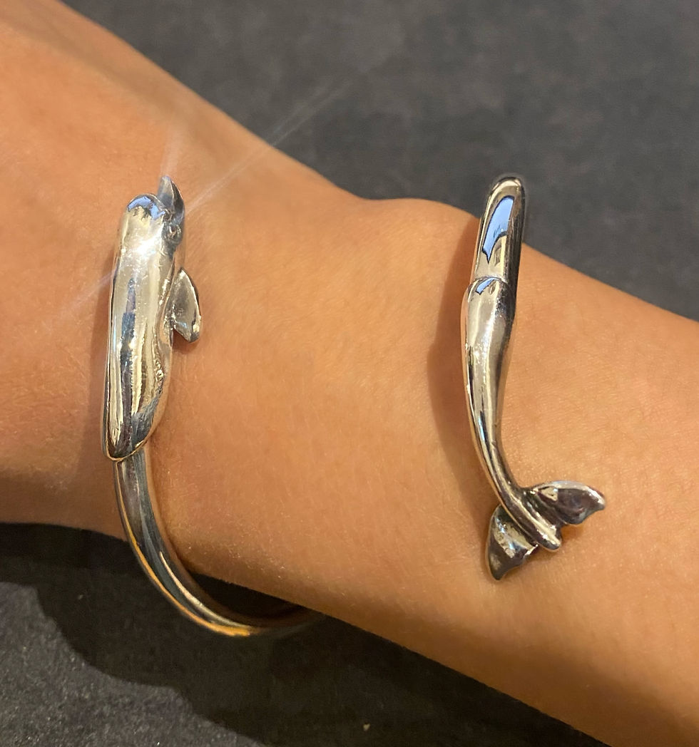 Thumbnail: 925 Sterling Silver Dolphin Motif Vintage European Cuff Bangle