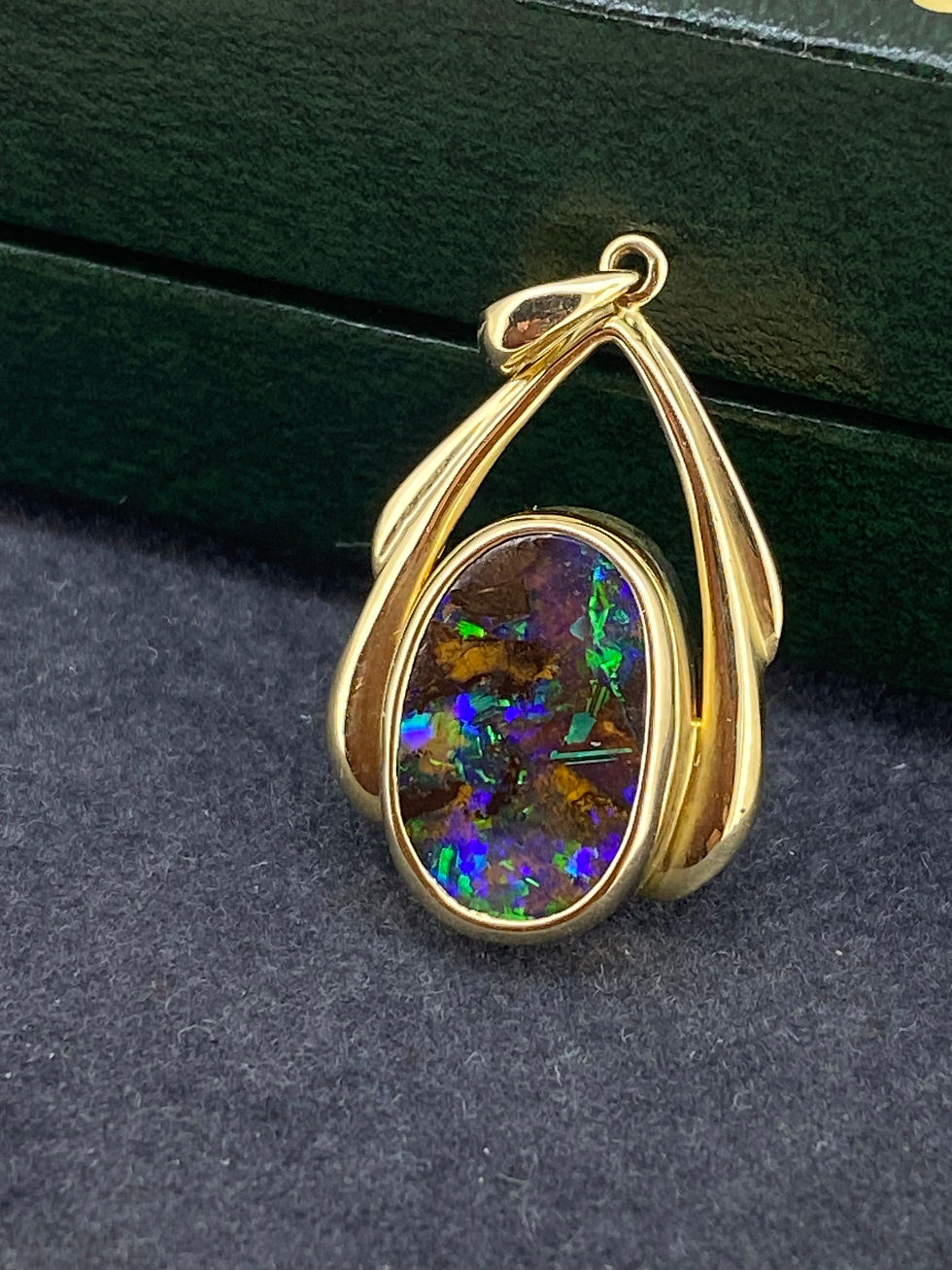 Thumbnail: Oval Australian Doublet Opal (14mm x 9mm) 9K Yellow Gold Vintage 70's Pendant