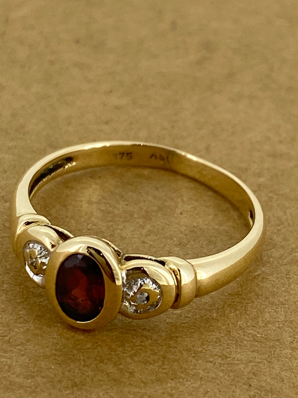 Thumbnail: Bezel Set Natural Oval Garnet 9K Yellow Gold Vintage Dress Ring