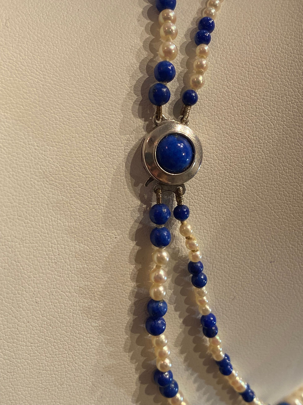 Thumbnail: Double Strand Lapis Lazuli, Pearl, 835 Silver Scandinavian Beaded Necklace