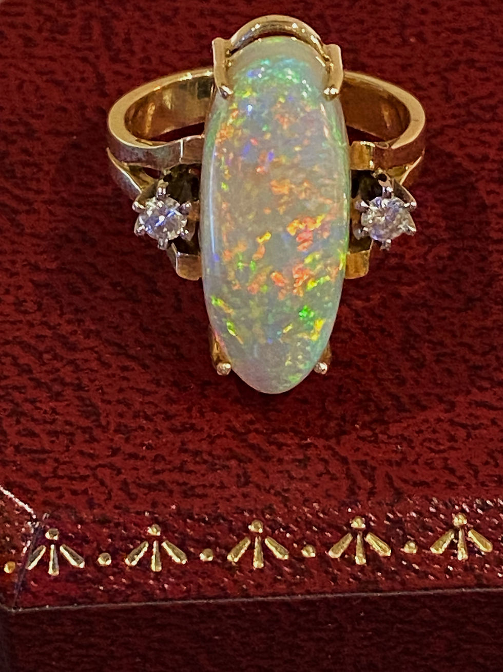 Thumbnail: 5.00ct Solid Opal & Diamond Cocktail Ring in 18K Yellow Gold, Valued at $7,300.