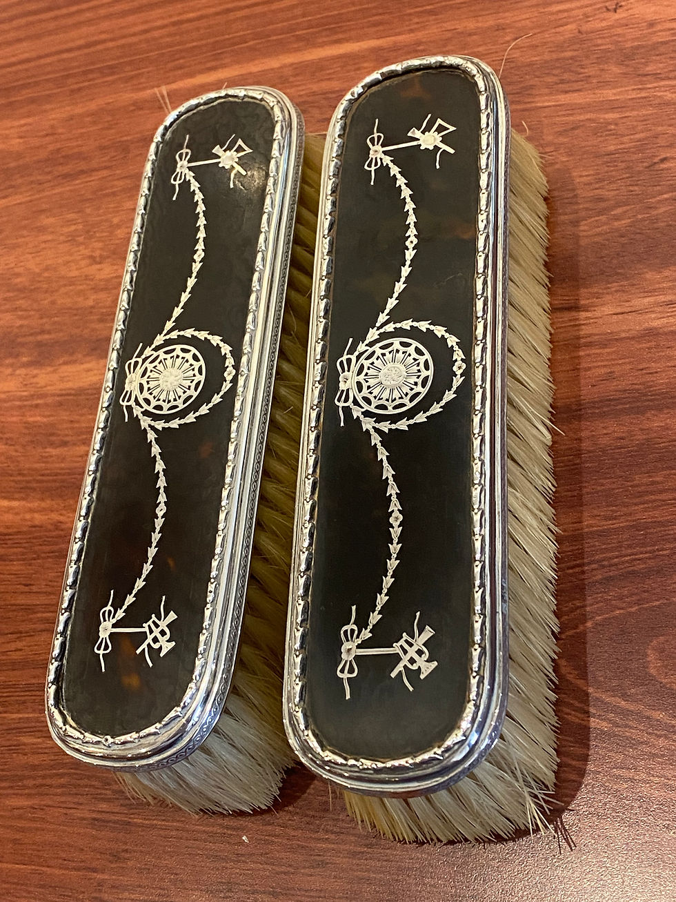 Thumbnail: Edwardian English Silver Tortoiseshell Shoe Brushes (x2) by William Comyns c1904