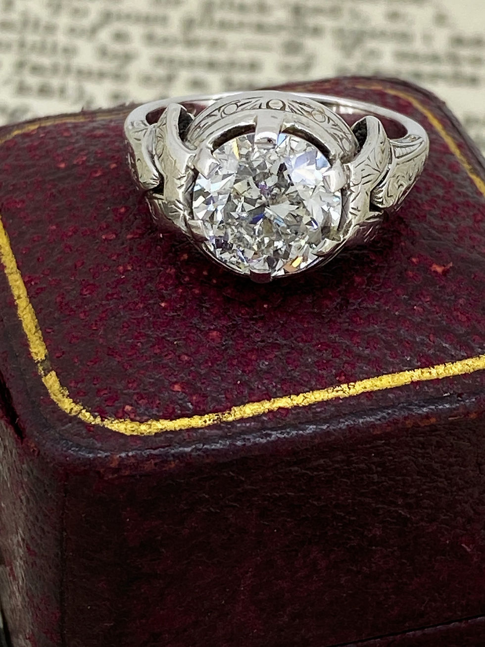 Thumbnail: An Art-Deco 3.40ct Old-European Cut Diamond Solitaire White Gold & Platinum Ring