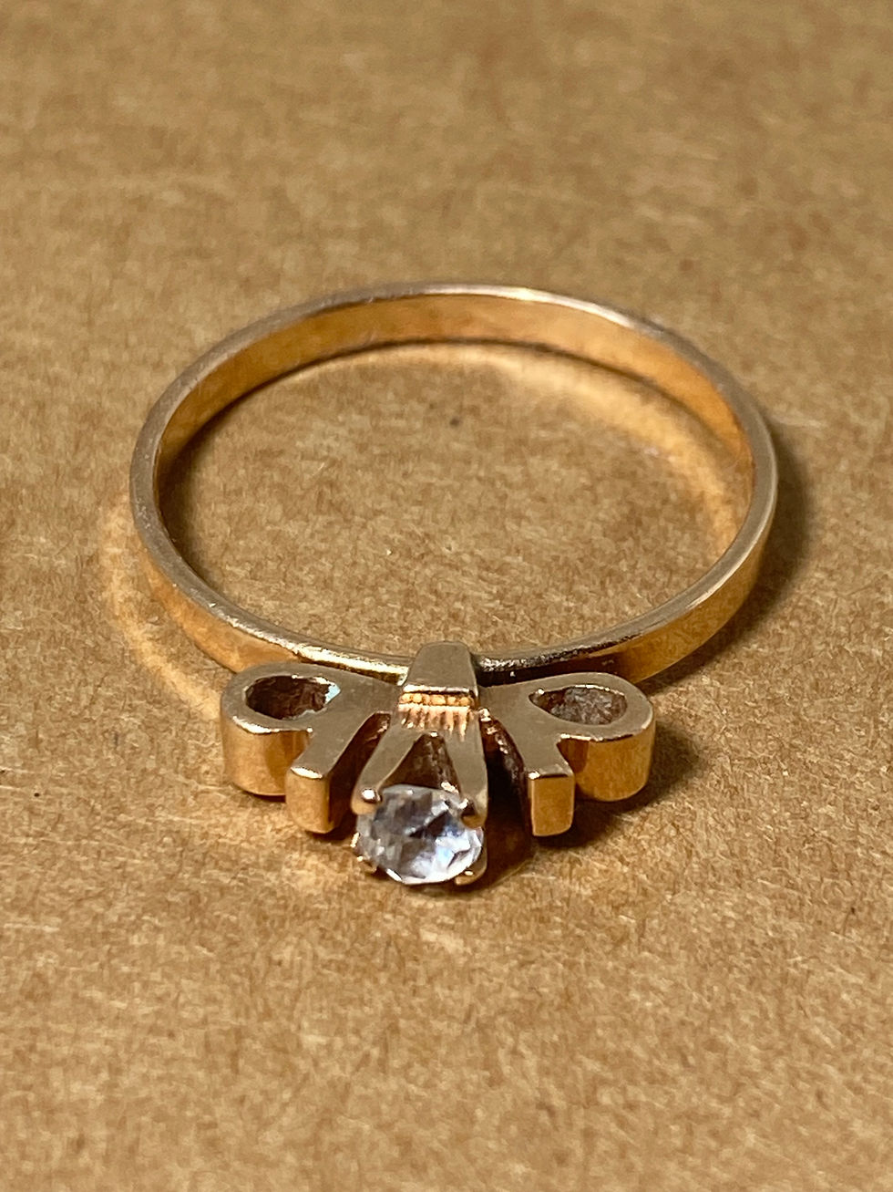 Thumbnail: 0.20ct Diamond Solitaire Bow Motif 14K Rose Gold Soviet Ring. Russian Hallmarks.