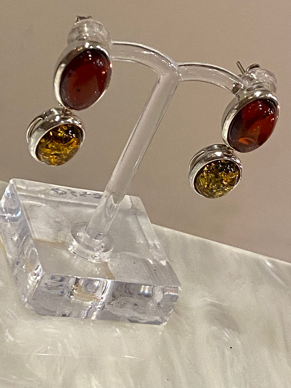 Thumbnail: Amber Drop Pendant Earrings in 925 Sterling Silver