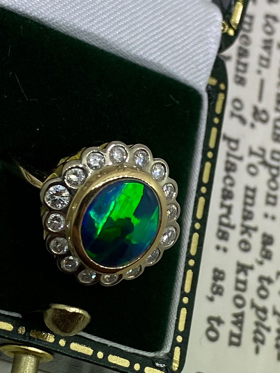 Thumbnail: Superb 2.00ct Harlequin Solid Black Opal & Diamond Cocktail Ring in 18K Gold