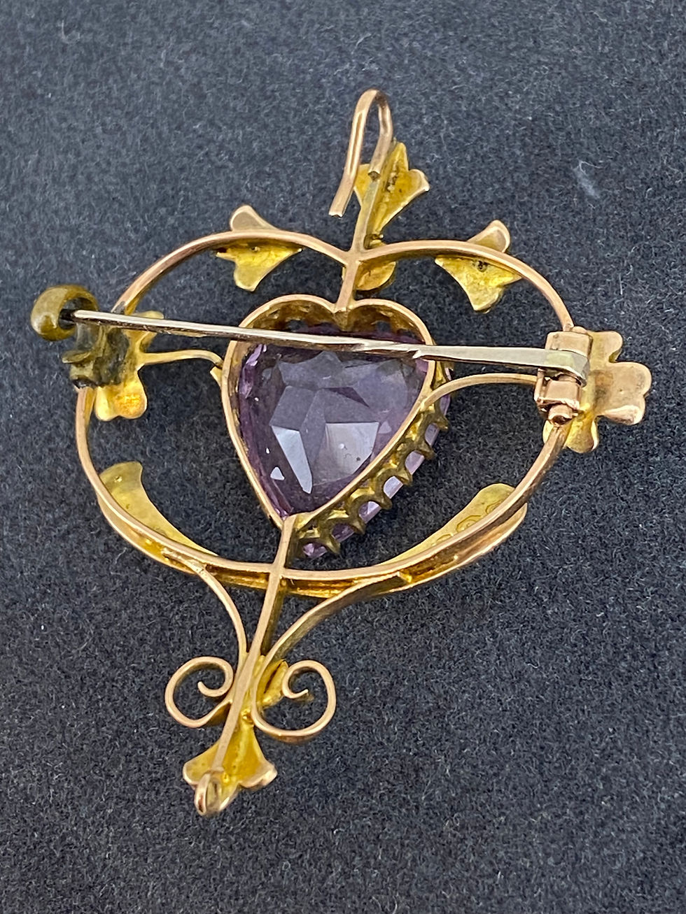Thumbnail: Antique Australian Willis & Sons Amethyst Seed Pearl 9K Gold Brooch/Pendant