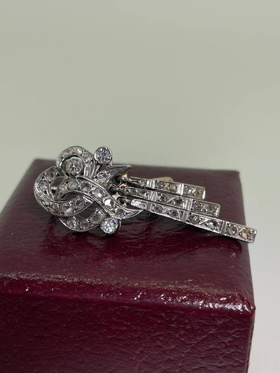 Thumbnail: 14K Pink Gold, Silver & 0.50ct Rose Cut Diamonds Russian Art-Deco Style Earrings