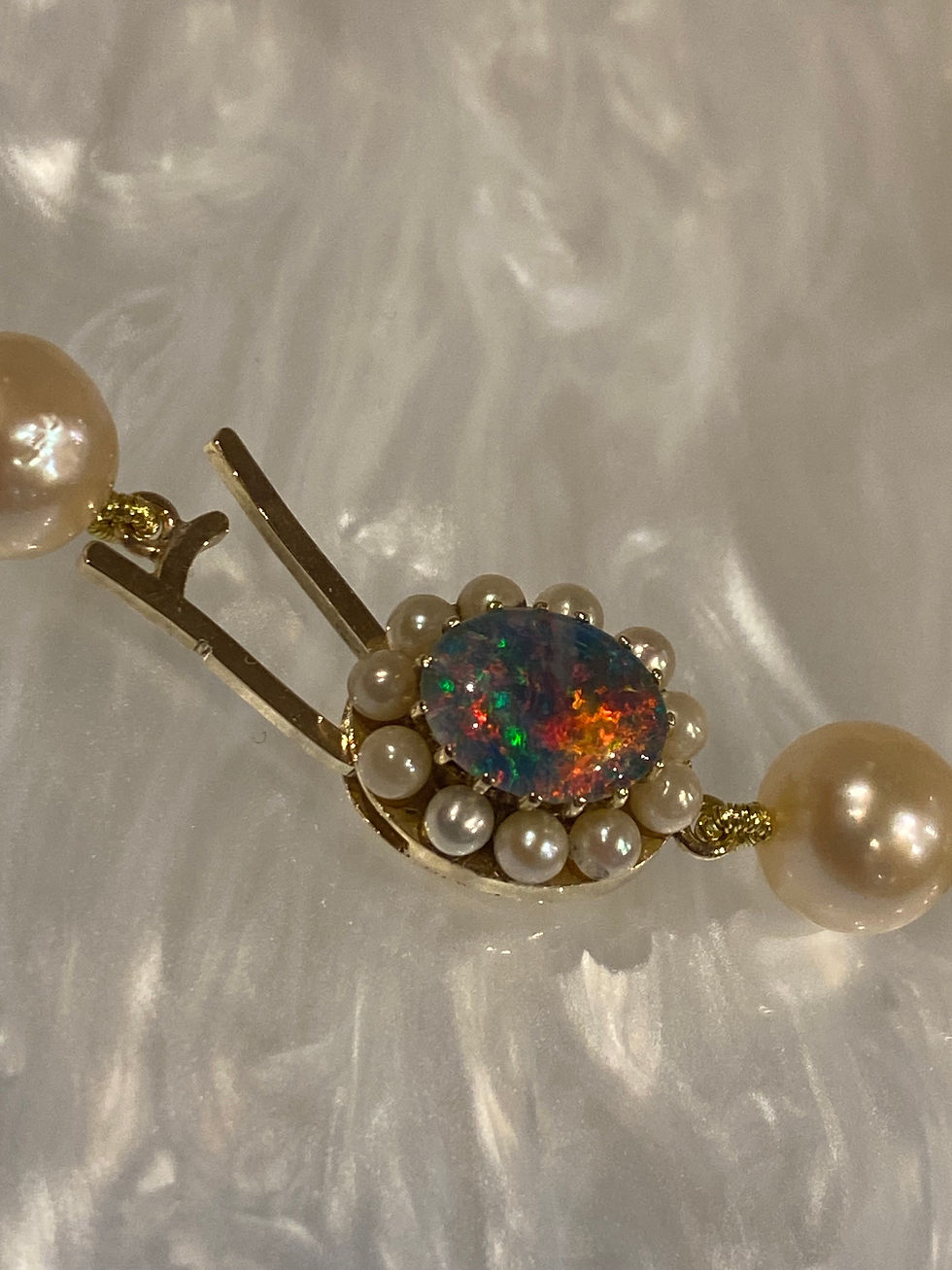 Thumbnail: Cultured Pearl Princess Length 45cm Necklace with 9K Gold, Opal & Pearl Clasp