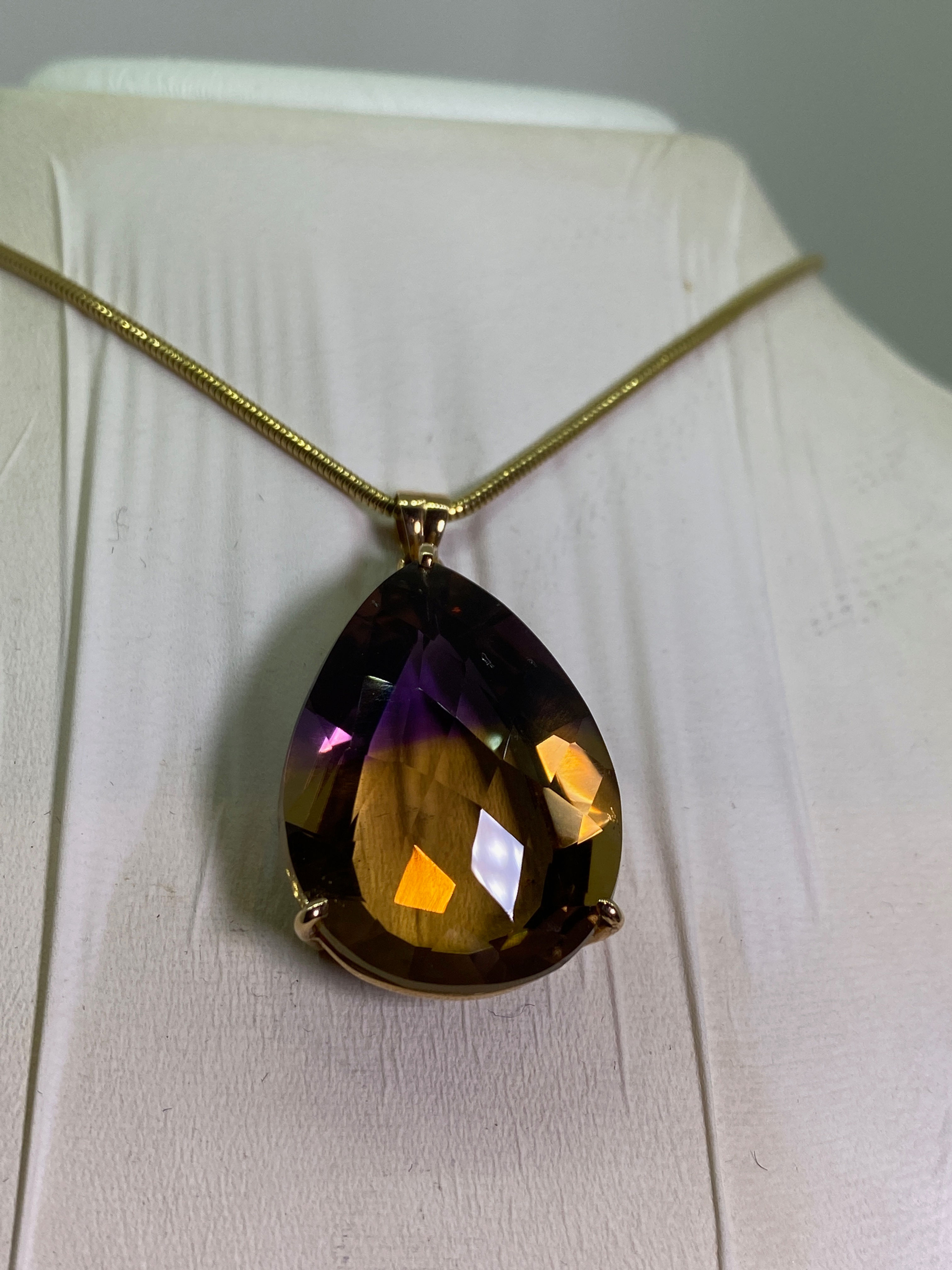 40.00ct Drop-Shaped Ametrine (Citrine + Amethyst) Pendant on 18K Gold Chain