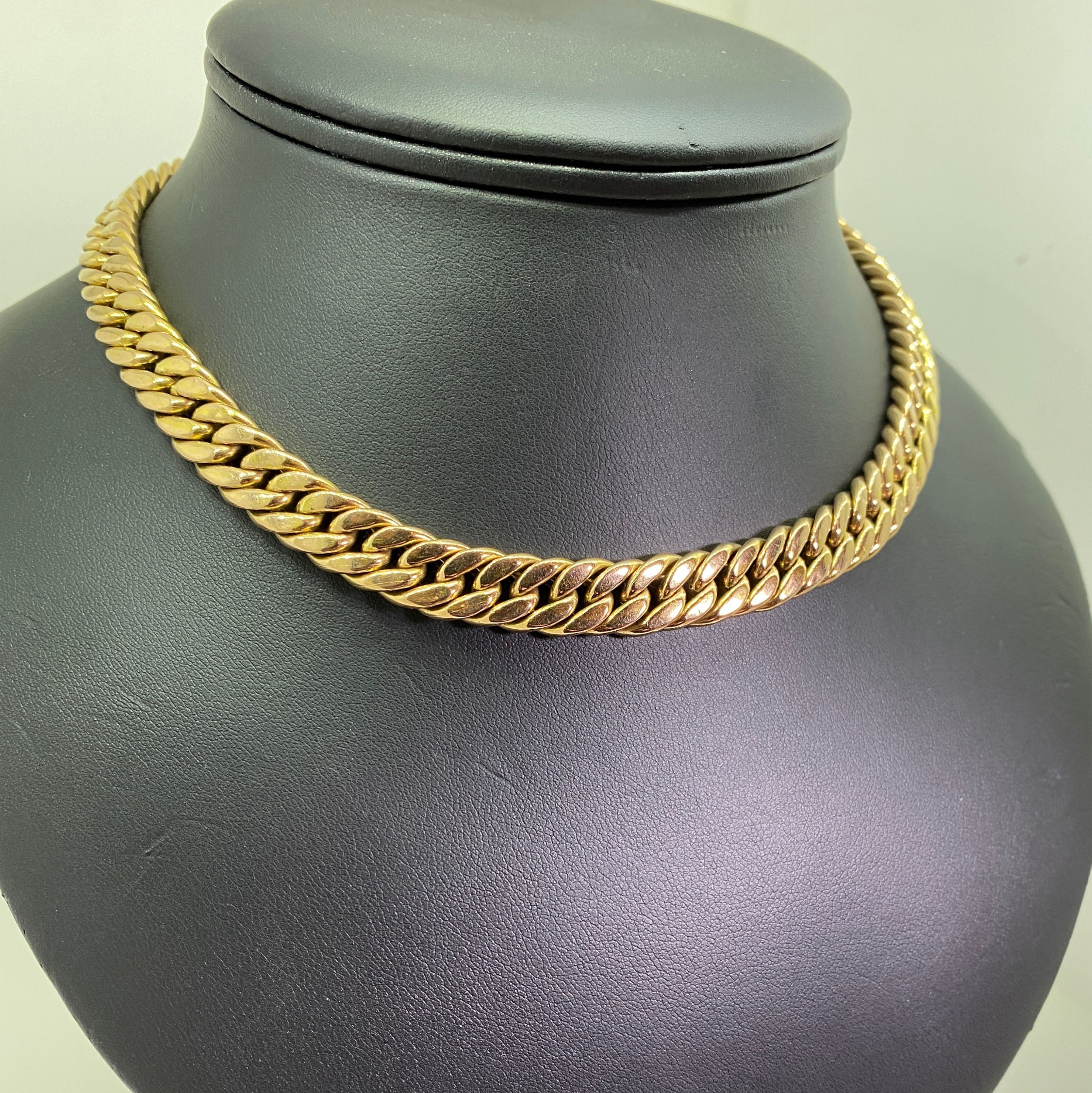 14K Rose Gold Curb Link Necklace, circa 1960's. Weight: 38.1gr.