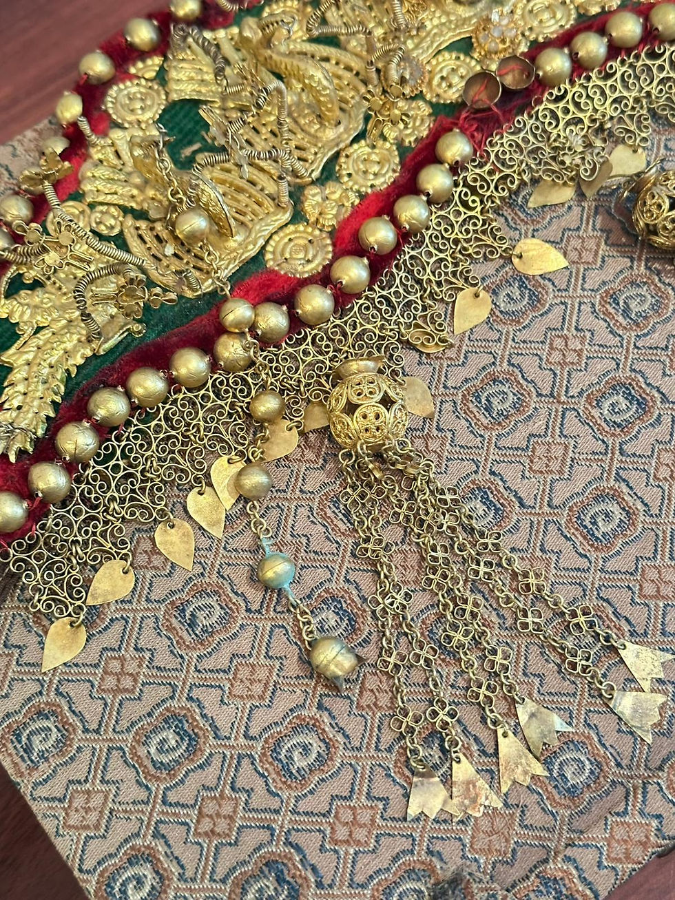 Thumbnail: Straits Chinese Wedding Jewellery Set: Marriage Headdress & Silver Medallions