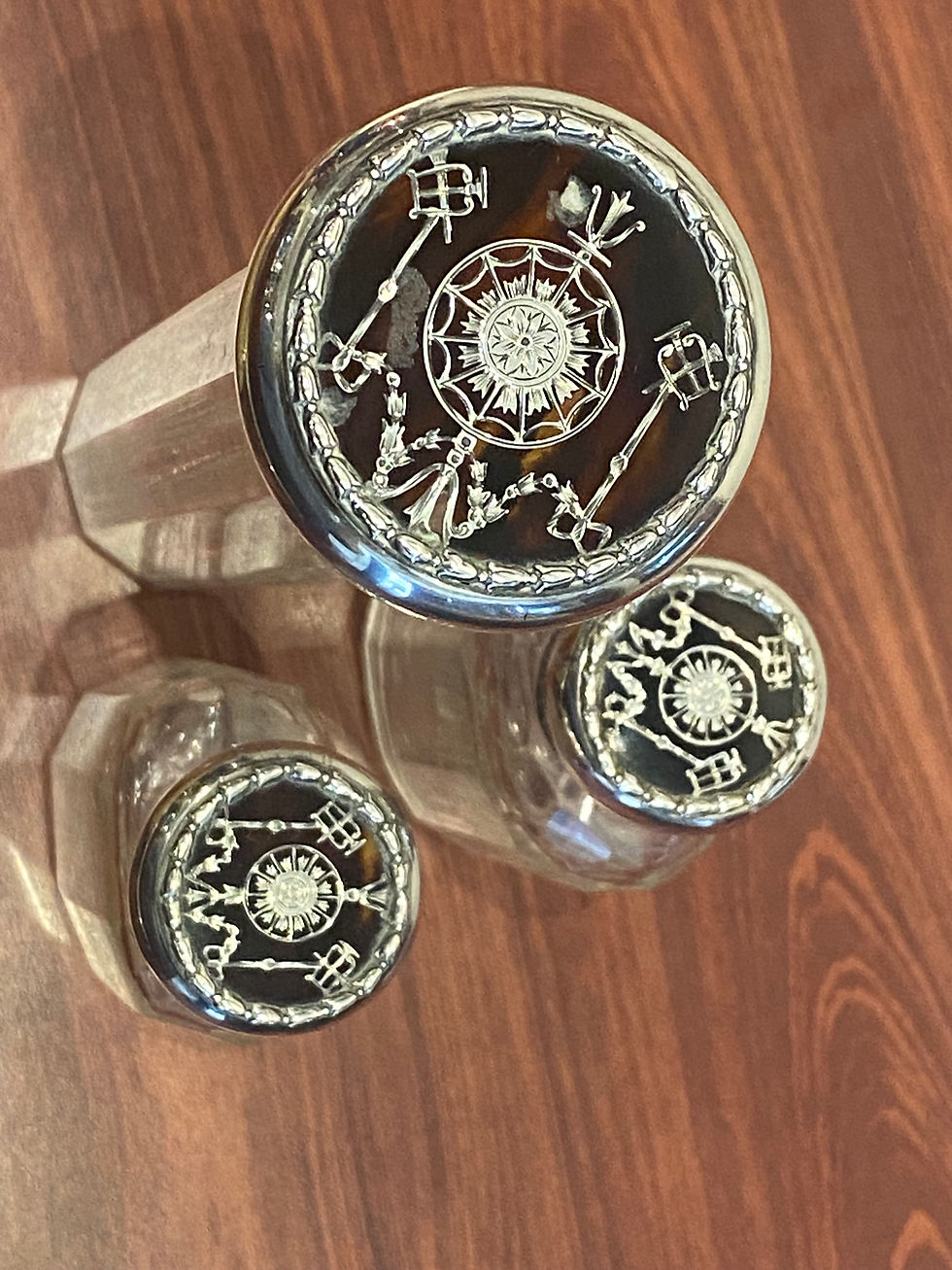 Thumbnail: W. Comyns Sons Edwardian English Silver Tortoiseshell Perfume Apothecary Bottles