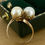Thumbnail: 8.5mm Cultured Pearl (x 2) "Moi et Toi" Handmade Vintage Ring in 14K Yellow Gold