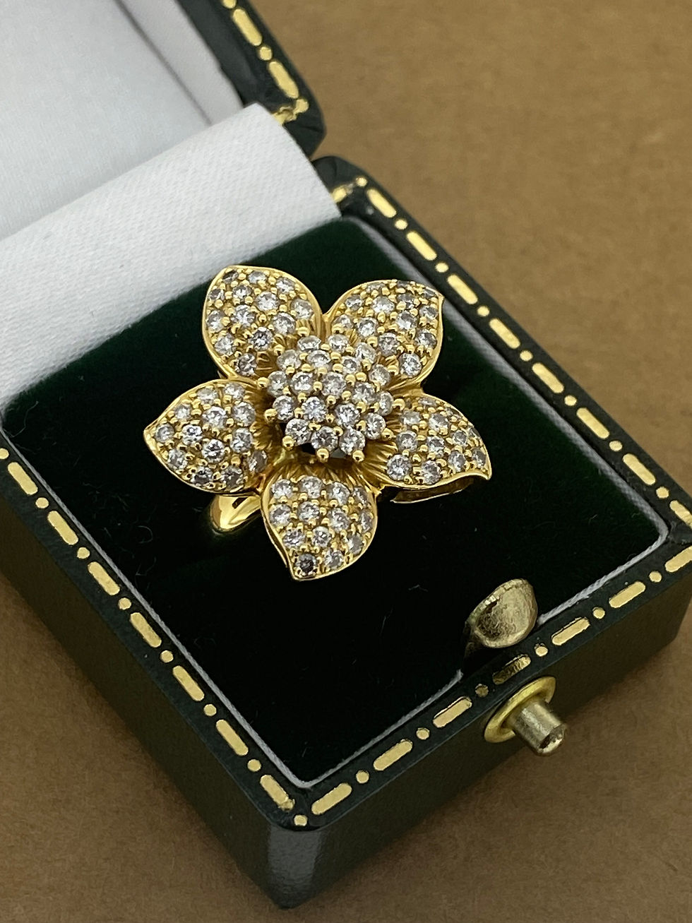 Superb 2.20ct Pave Set Diamond Cluster Flower Shaped Ring in 18K Yellow Gold