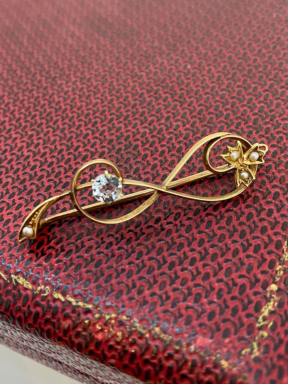 Art Nouveau Aquamarine (0.60ct), Seed Pearl, 15K Rose Gold Floral Motif Brooch