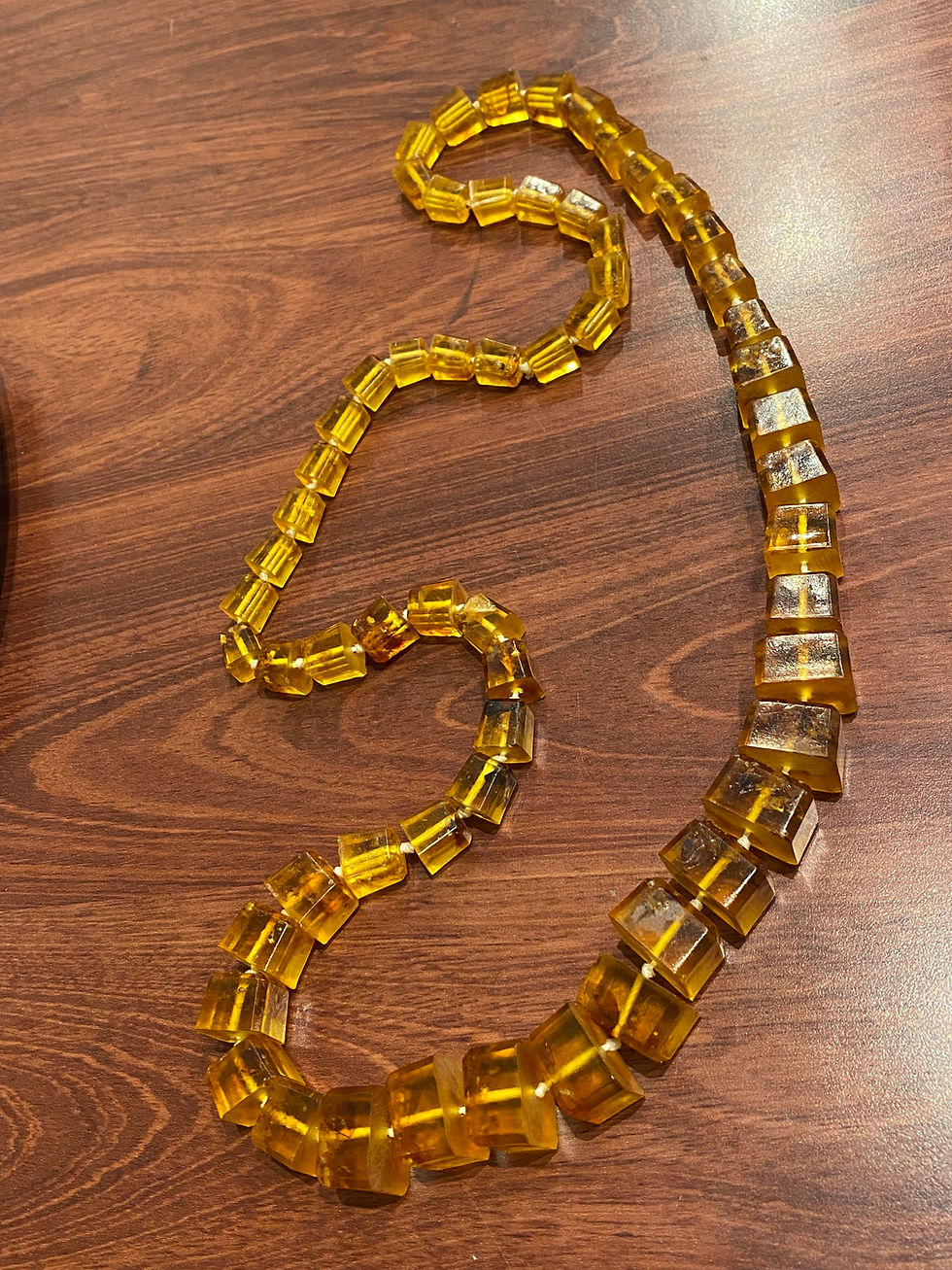 Thumbnail: Natural Baltic Square Graduating Amber Opera Length 85cm Vintage Necklace
